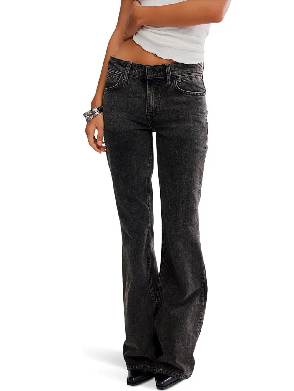 Free People We The Free West Coast Relaxed Flare Jeans Berry Black 30 NWT